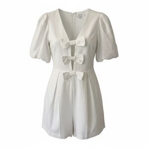 White Mini Romper with Front Bow Details